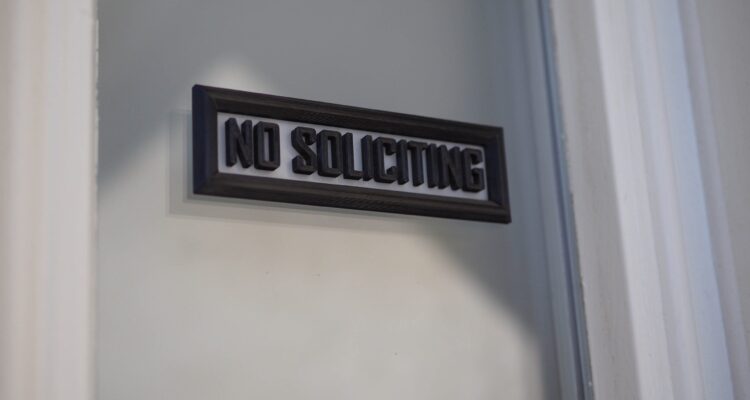 Dark Black on Frost White No Soliciting Plaque